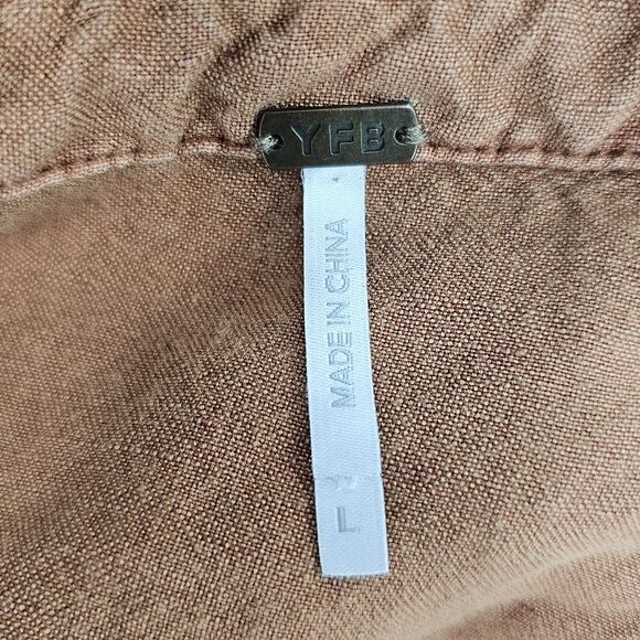 Young Fabulous & Broke Cuba Jumpsuit Caramel Linen Blend Utility Large - Picture 5 of 5